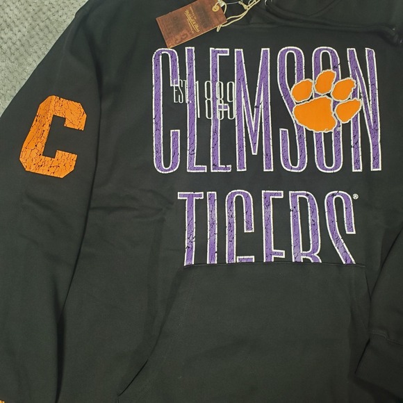 Mitchell & Ness Clemson Tigers Fleece Hoodie Mens 2XL Black NCAA Football  New - Picture 3 of 14